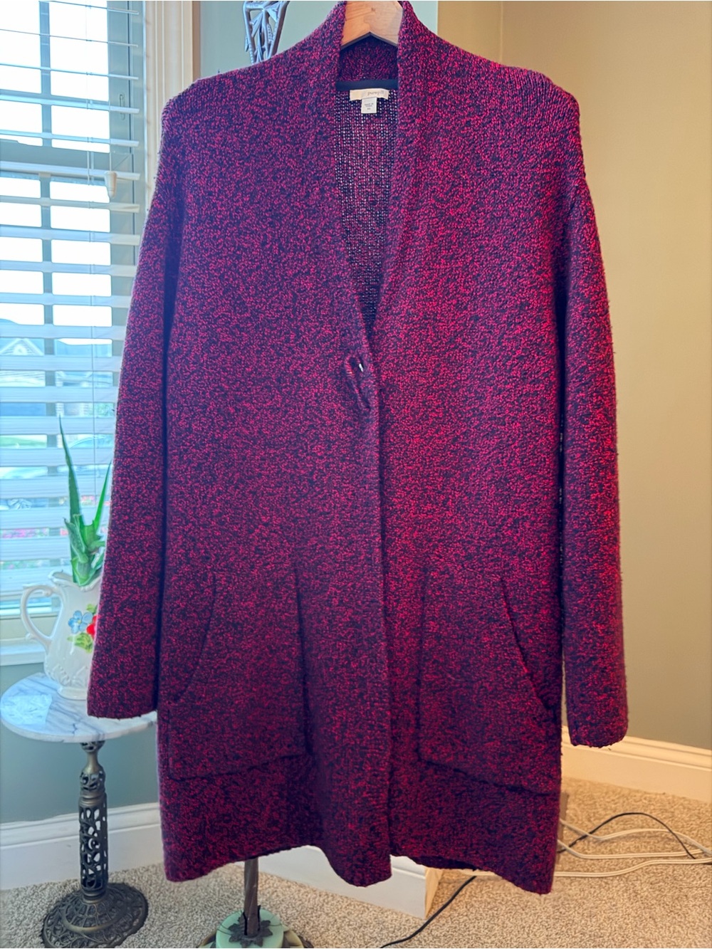 GT-0101 | J.Jill Pure Jill Red Black Marled Wool Blend Long Cardigan XS